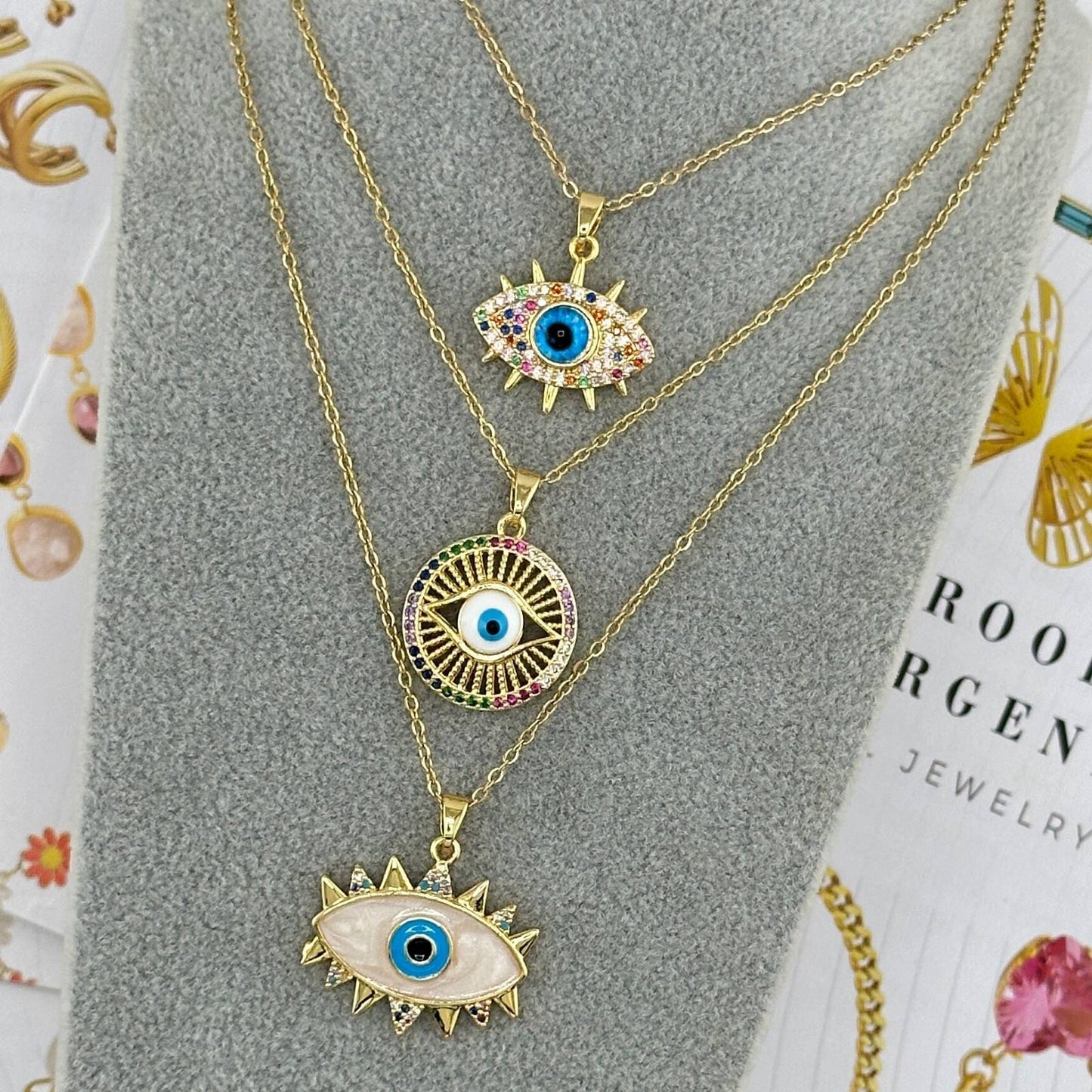 18K gold plated Stainless steel evil eye necklace, Intensity 88326-0