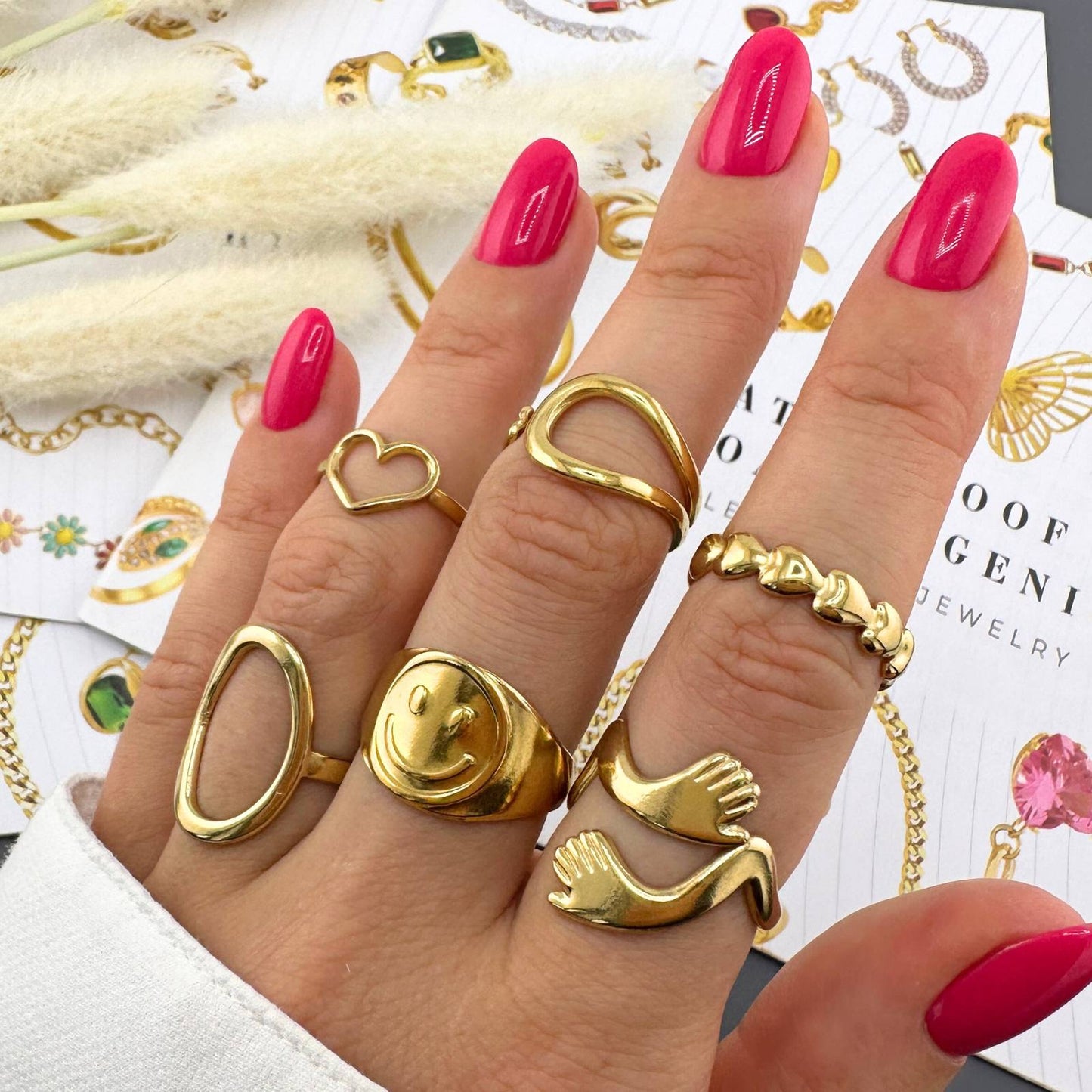 18K gold plated Stainless steel Hearts finger ring, Intensity 88477-0