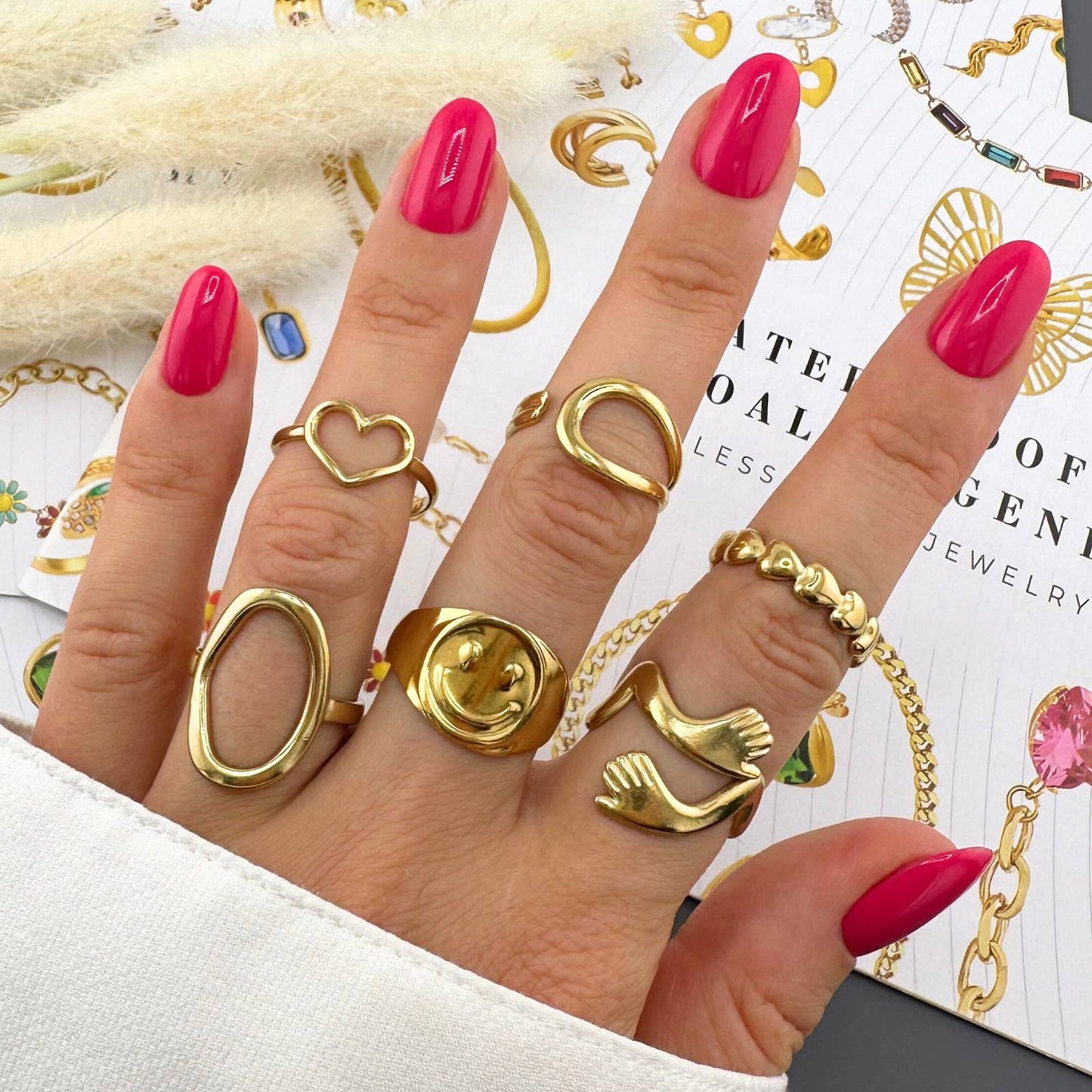 18K gold plated Stainless steel Hearts finger ring, Intensity 88477-0