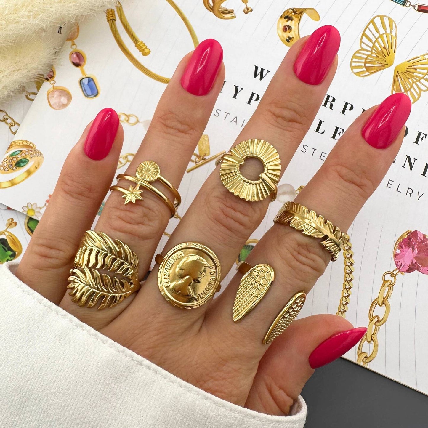 18K gold plated Stainless steel Leaf finger ring, Intensity 88620-0