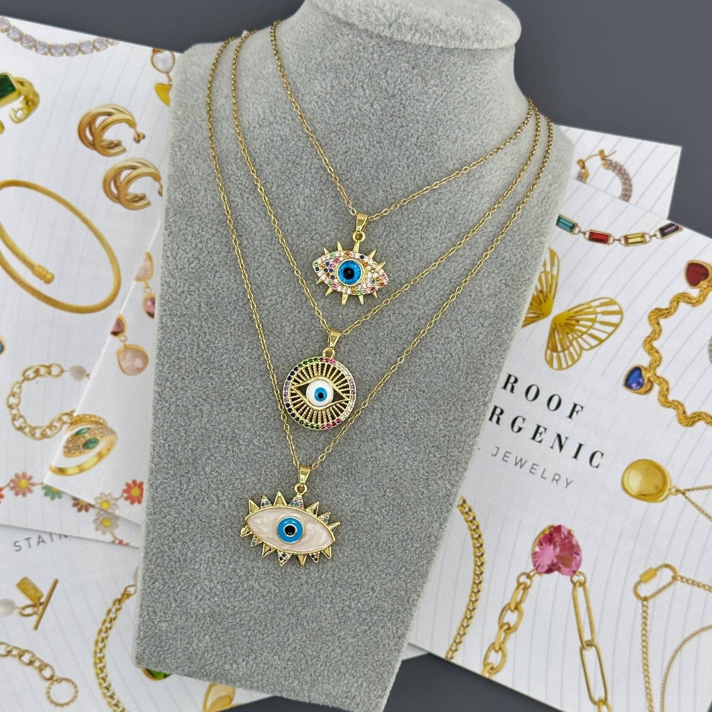 18K gold plated Stainless steel evil eye necklace, Intensity 88326-0