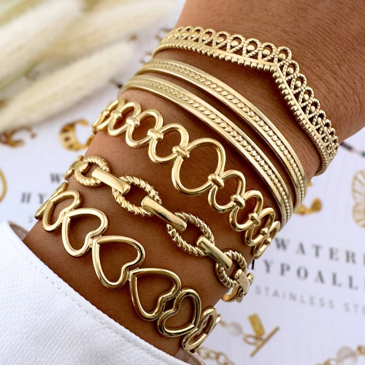 18K gold plated Stainless steel Hearts bracelet, Intensity 87664-0