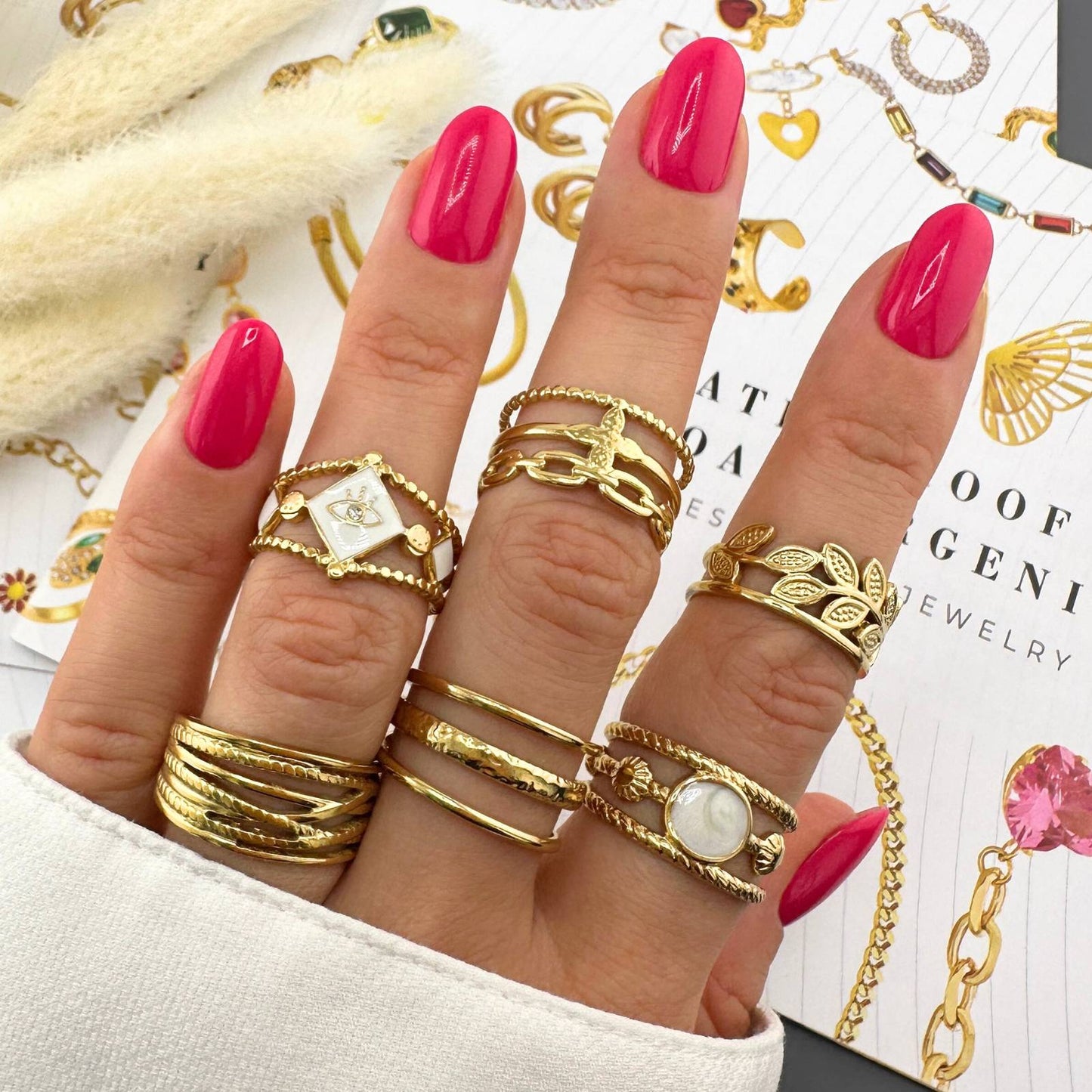 18K gold plated Stainless steel Flower finger ring, Intensity 88604-0-7