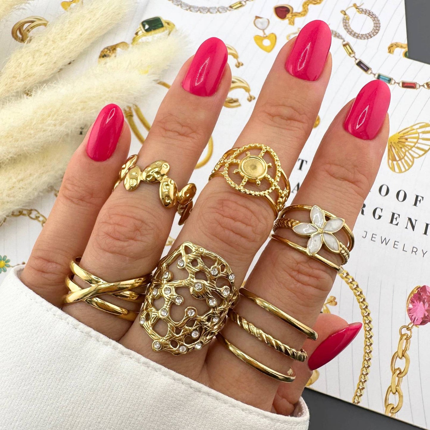 18K gold plated Stainless steel Flowers finger ring, Intensity 88605-0-7