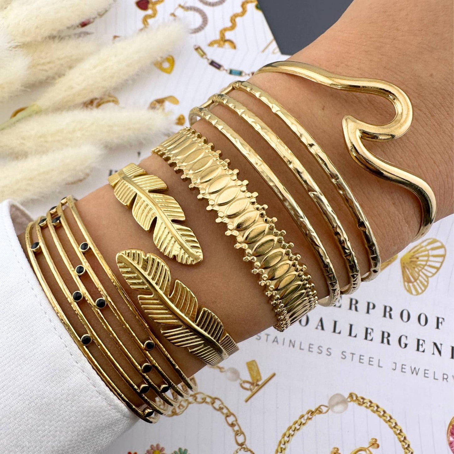 18K gold plated Stainless steel Leafs bracelet, Intensity 87621-0