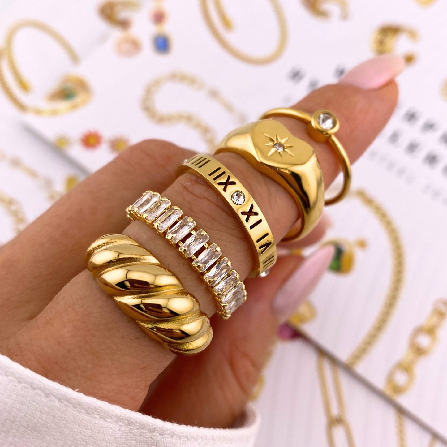 18K gold plated Stainless steel Heart finger ring, Intensity 87405-0-9