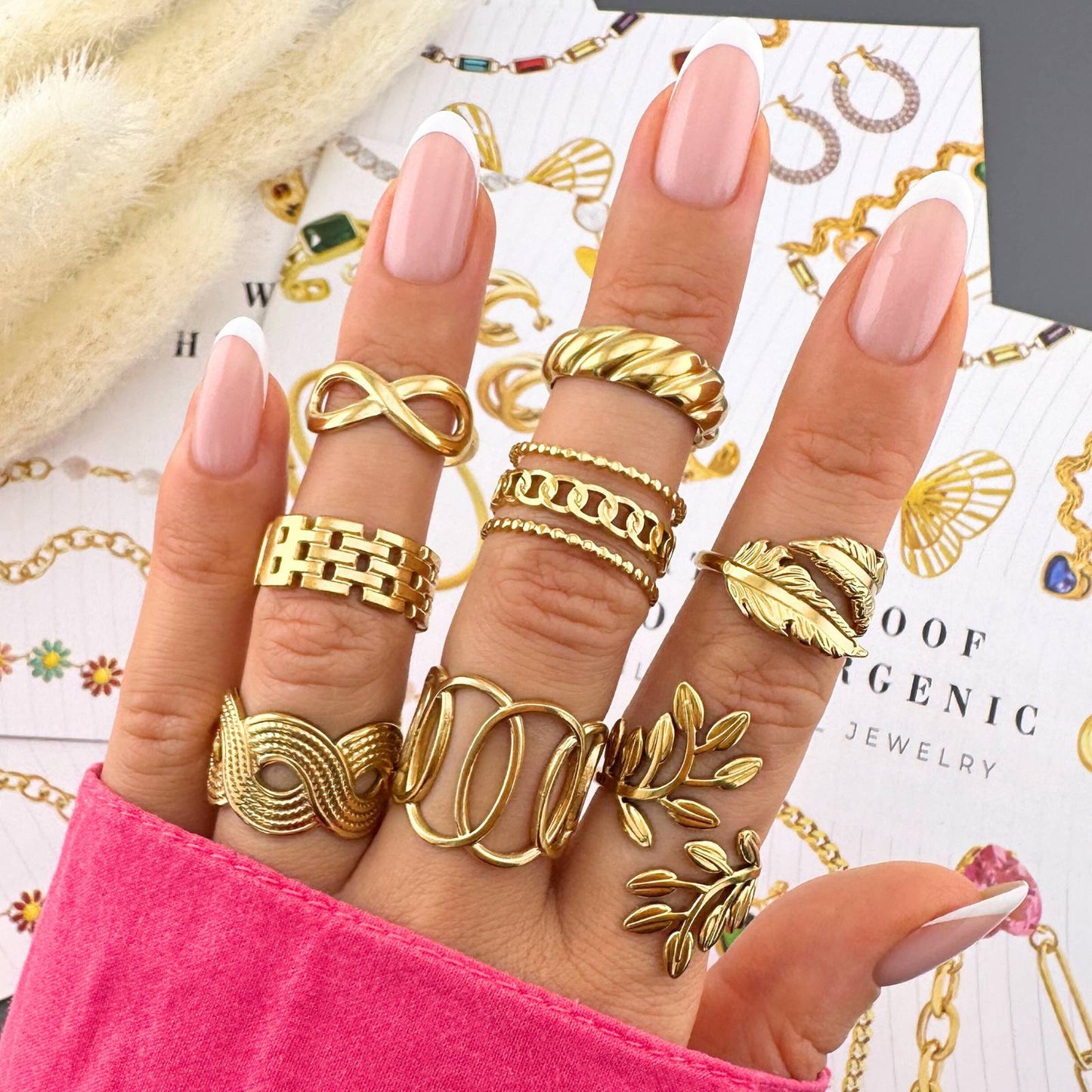 18K gold plated Stainless steel Leafs finger ring, Intensity 87626-0