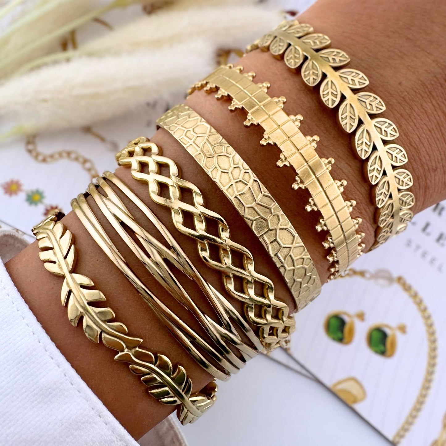 18K gold plated Stainless steel Leafs bracelet, Intensity 87651-0