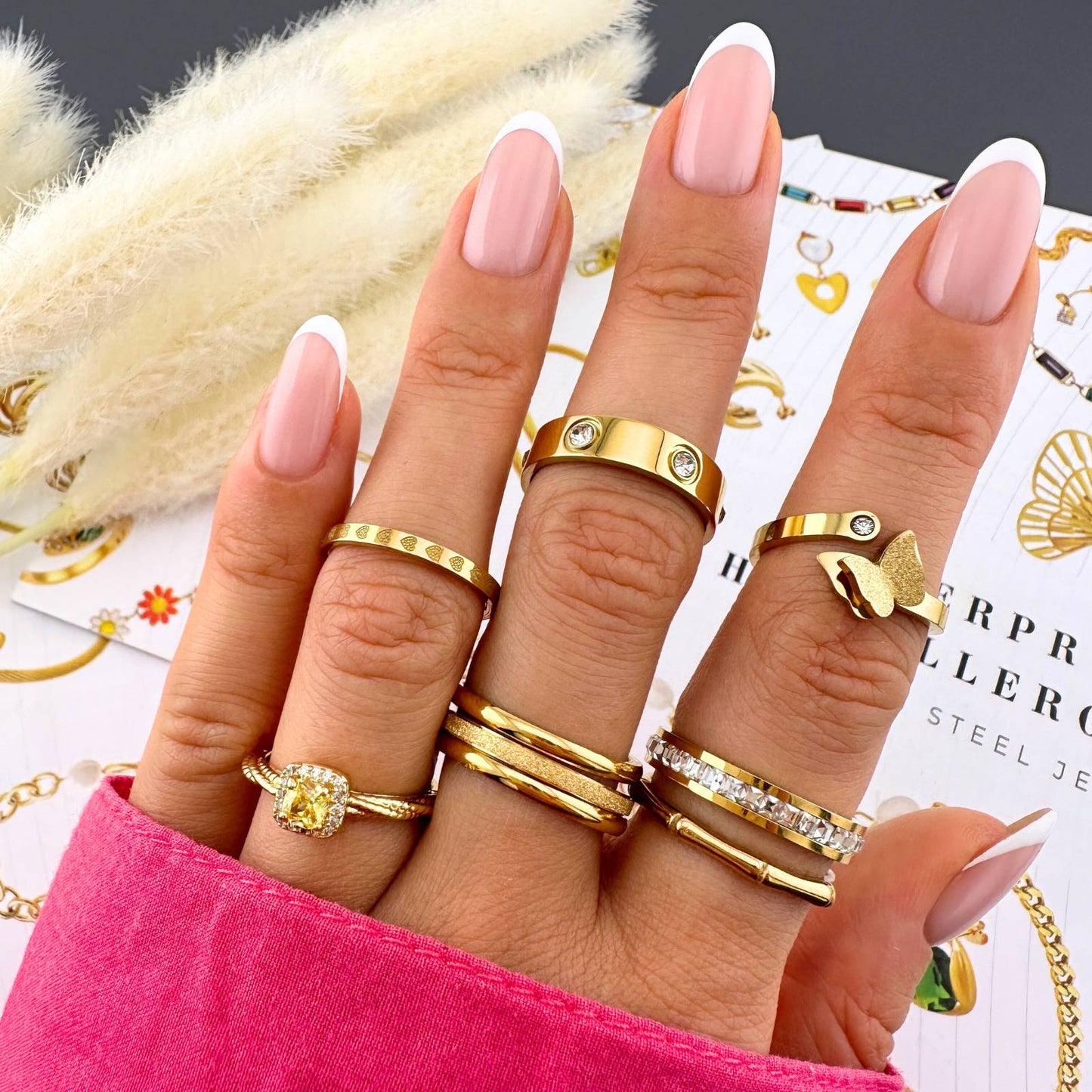 18K gold plated Stainless steel Butterfly finger ring, Intensity 87829-0-7