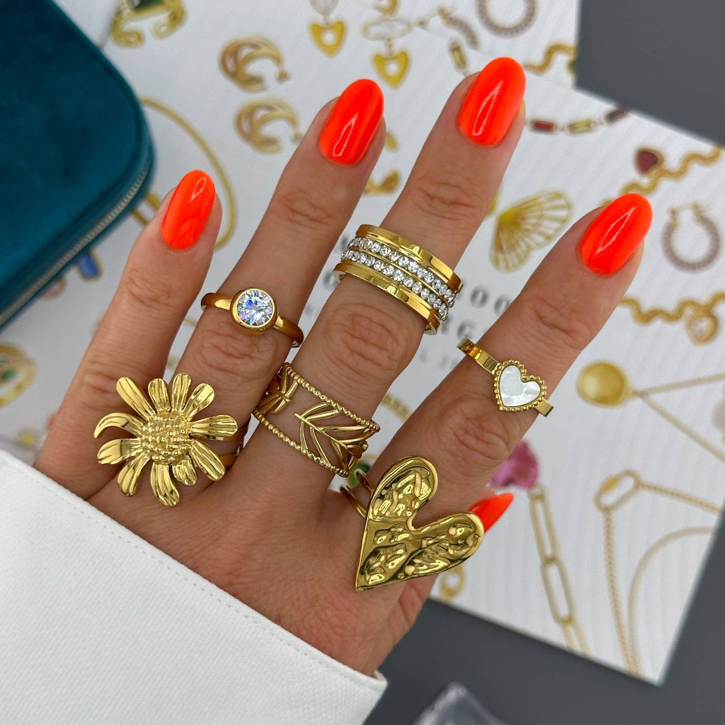 18K gold plated Stainless steel Leafs finger ring, Intensity 87644-0