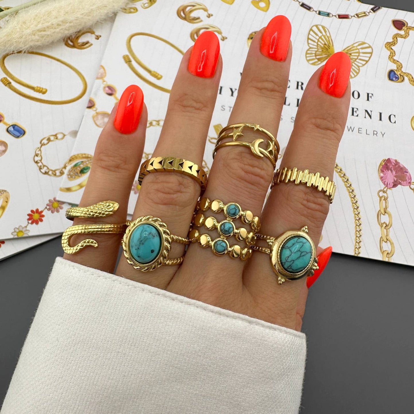 18K gold plated Stainless steel Crescent and Star finger ring, Intensity 88348-0