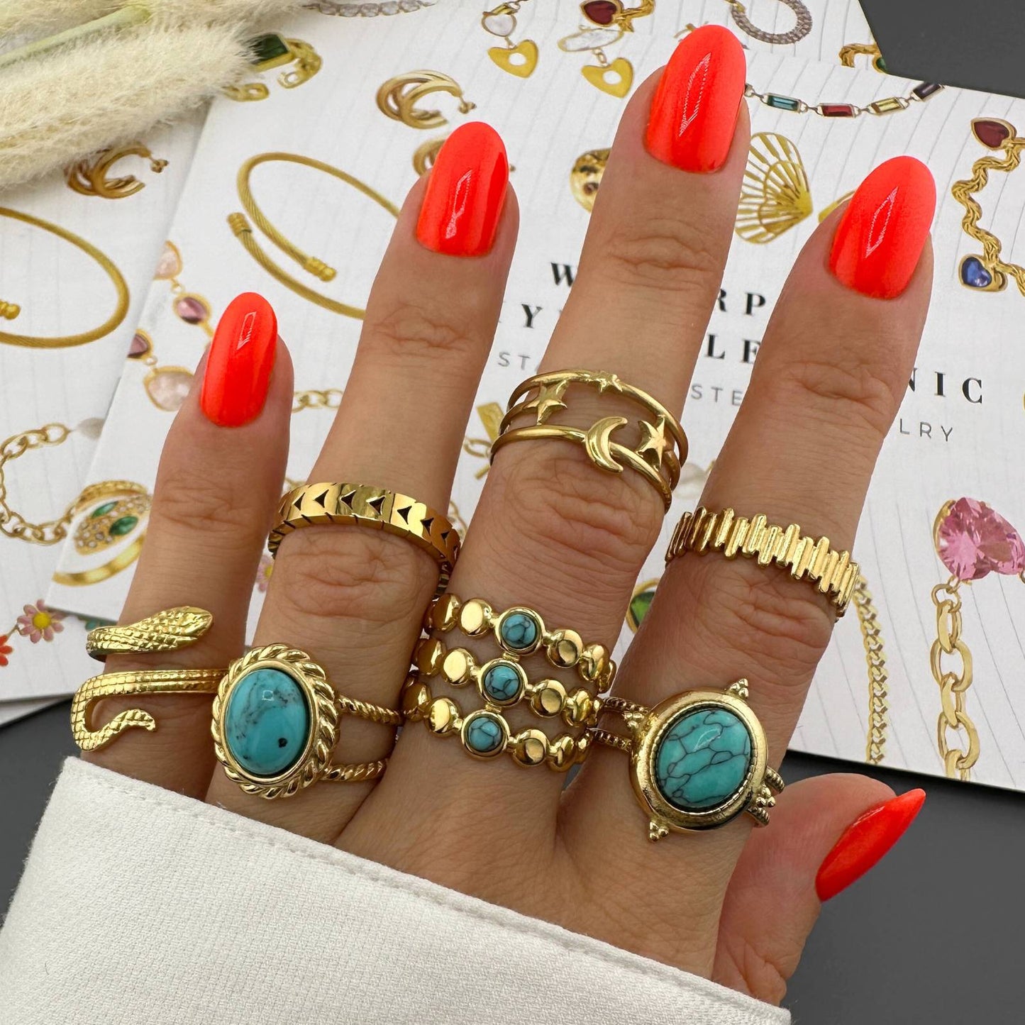 18K gold plated Stainless steel Crescent and Star finger ring, Intensity 88348-0