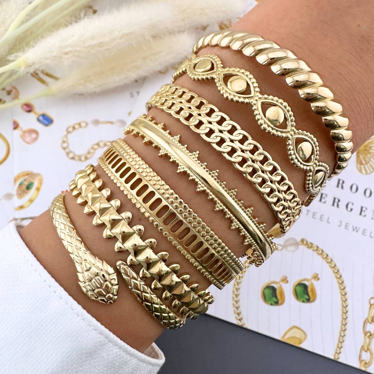 18K gold plated Stainless steel Evil Eyes bracelet, Intensity 87661-0