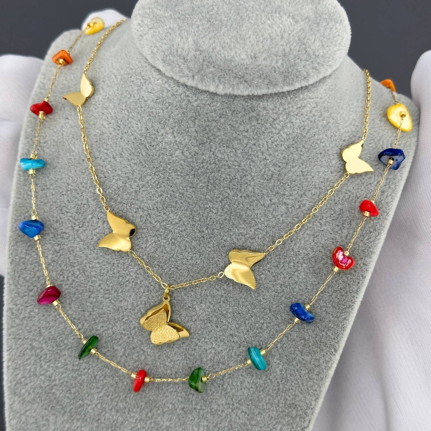 18K gold plated Stainless steel Butterflies necklace, Intensity 87946-0