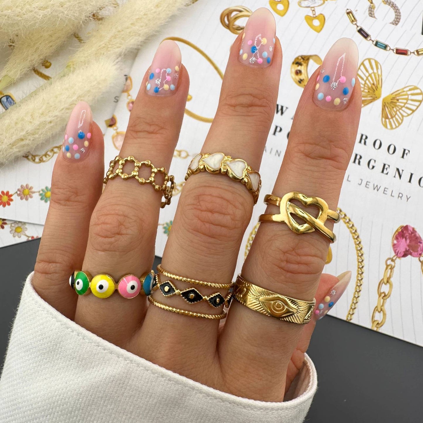 18K gold plated Stainless steel Evil Eye finger ring, Intensity 88656-0