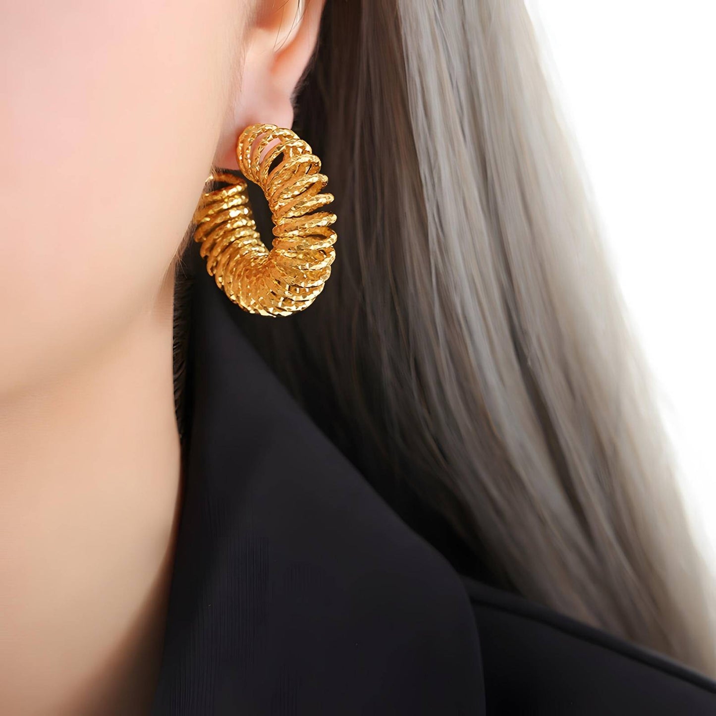 18K gold plated Stainless steel Spiral earrings, Intensity 87248-0