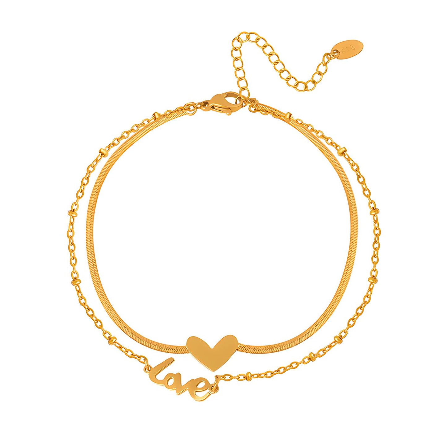 18K gold plated Stainless steel Hearts anklet, Ellis jewellery 87368-0