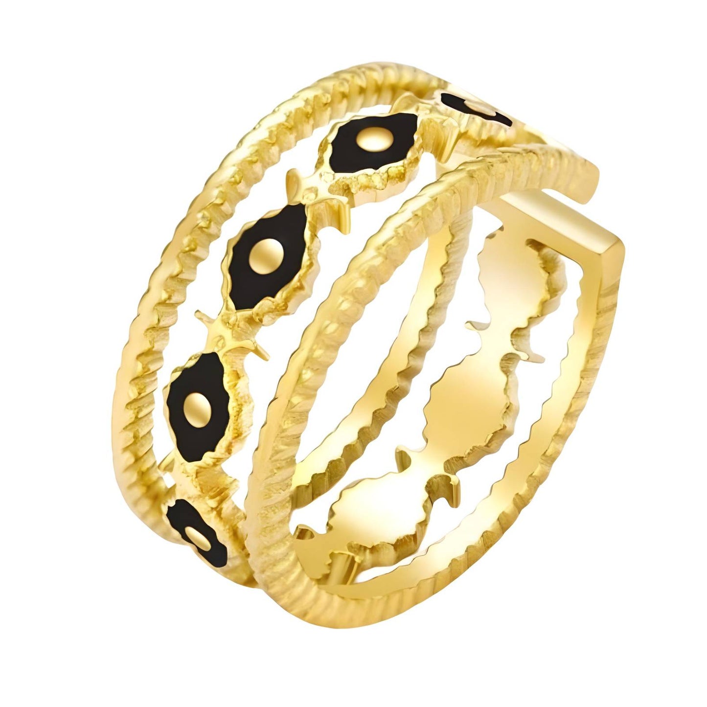 18K gold plated Stainless steel Evil Eyes finger ring, Intensity 87596-0