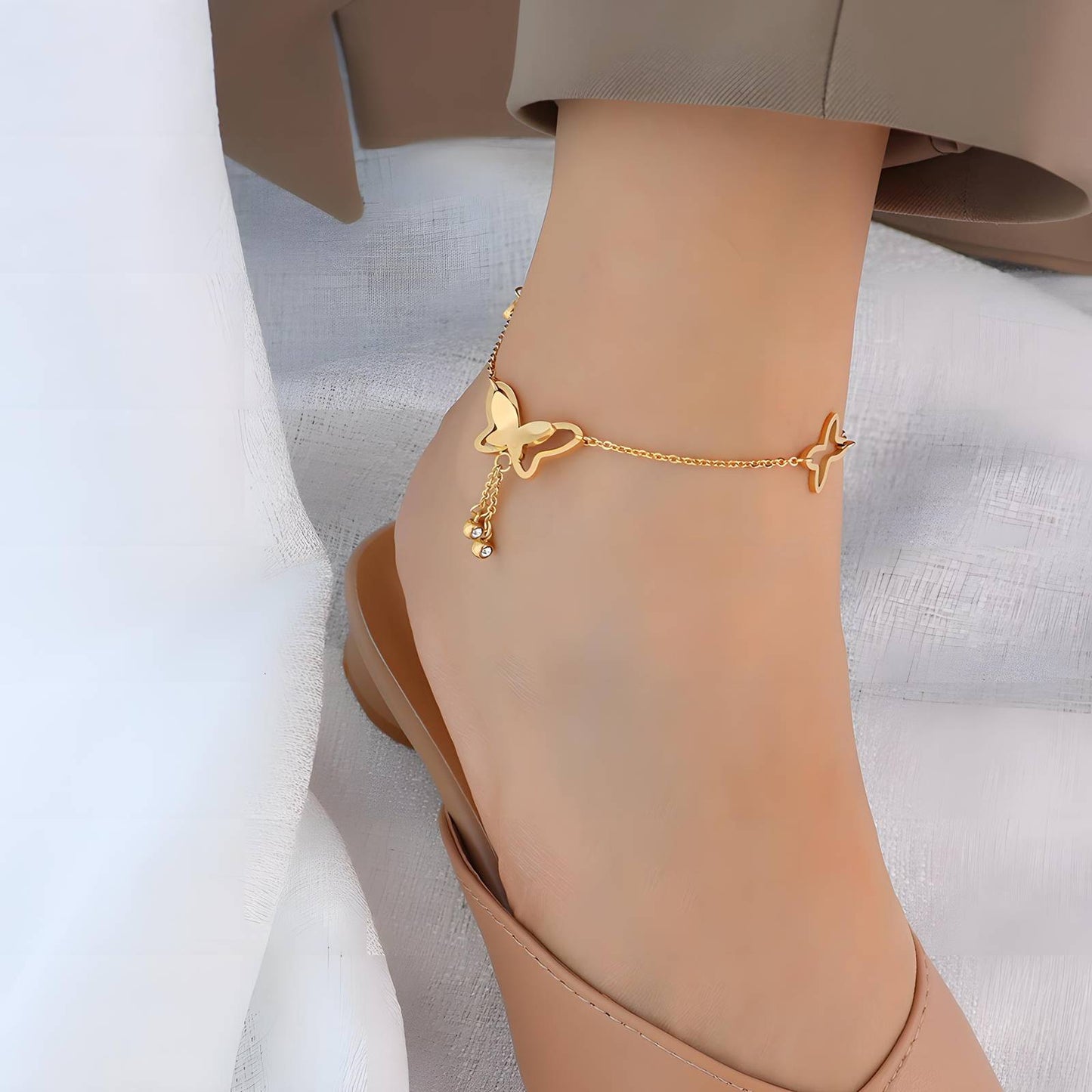 18K gold plated Stainless steel Butterfly anklet, Ellis Jewllery 87993-0