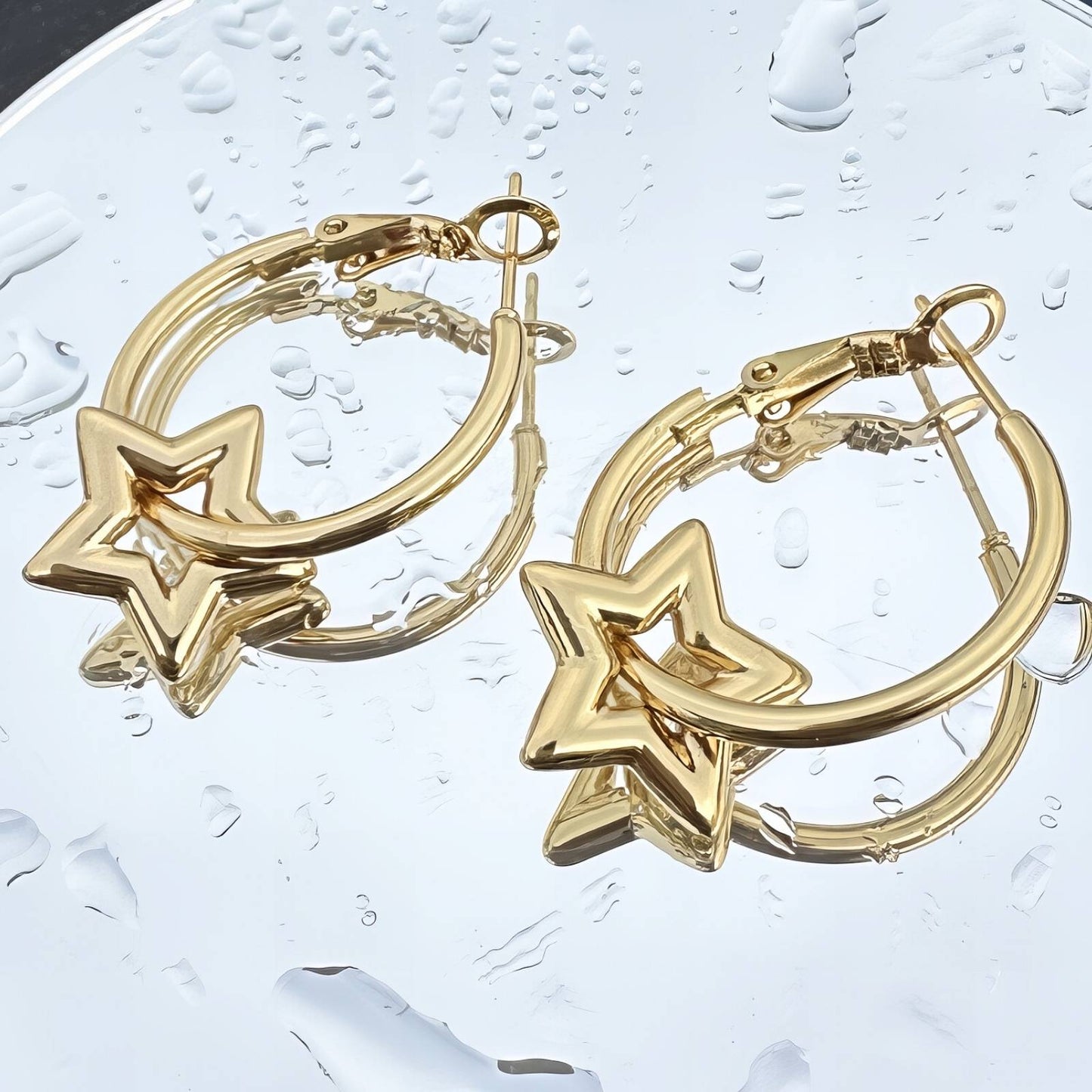 18K gold plated Stainless steel Stars earrings, Intensity 89337-0