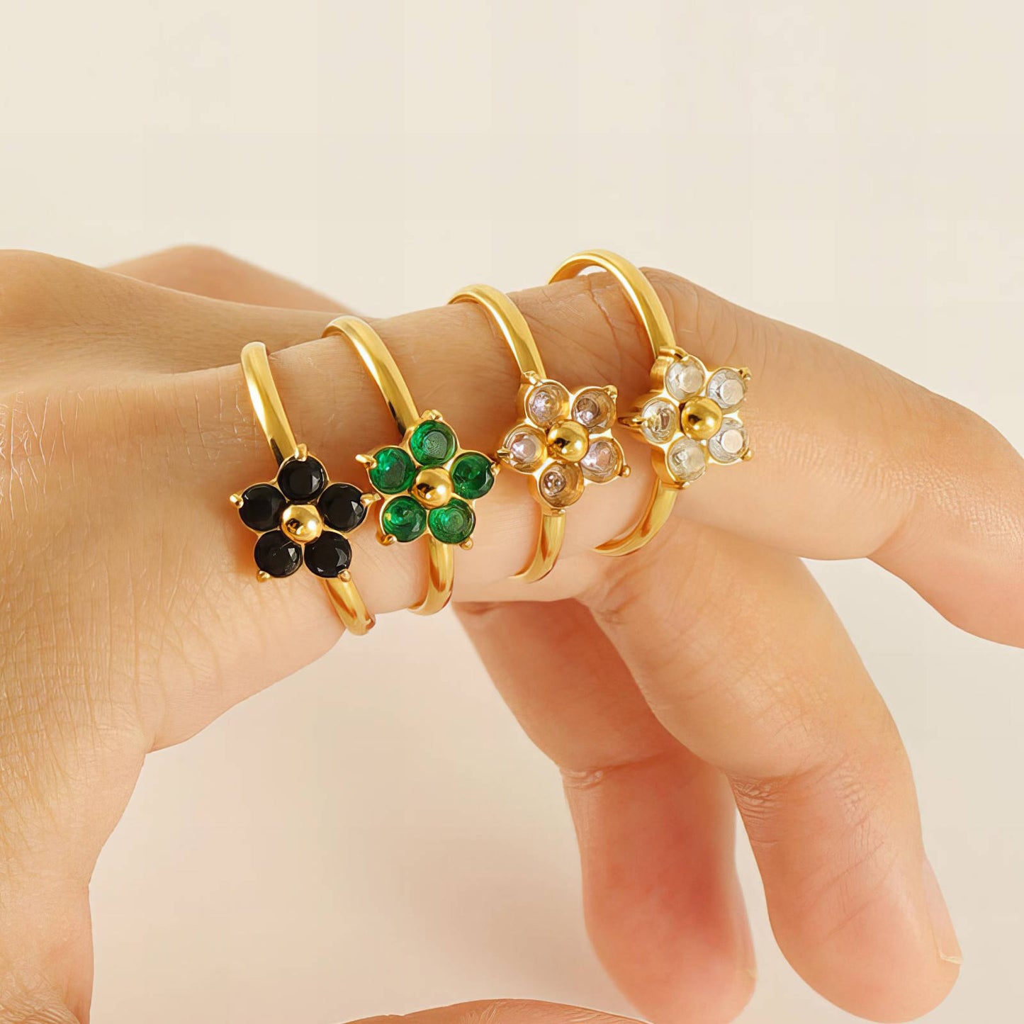 18K gold plated Stainless steel Flower finger ring, Intensity 89353-0