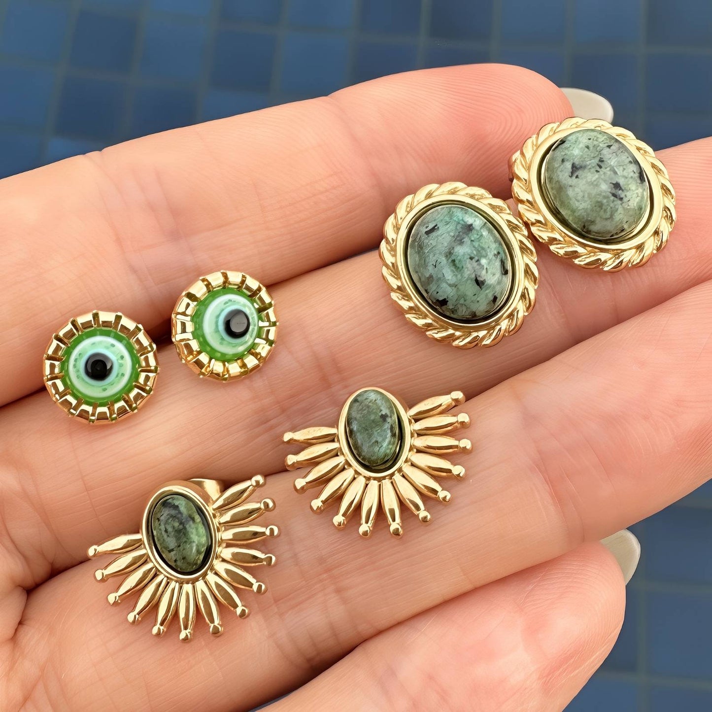 18K gold plated Stainless steel Evil Eye earrings, Intensity 89528-0