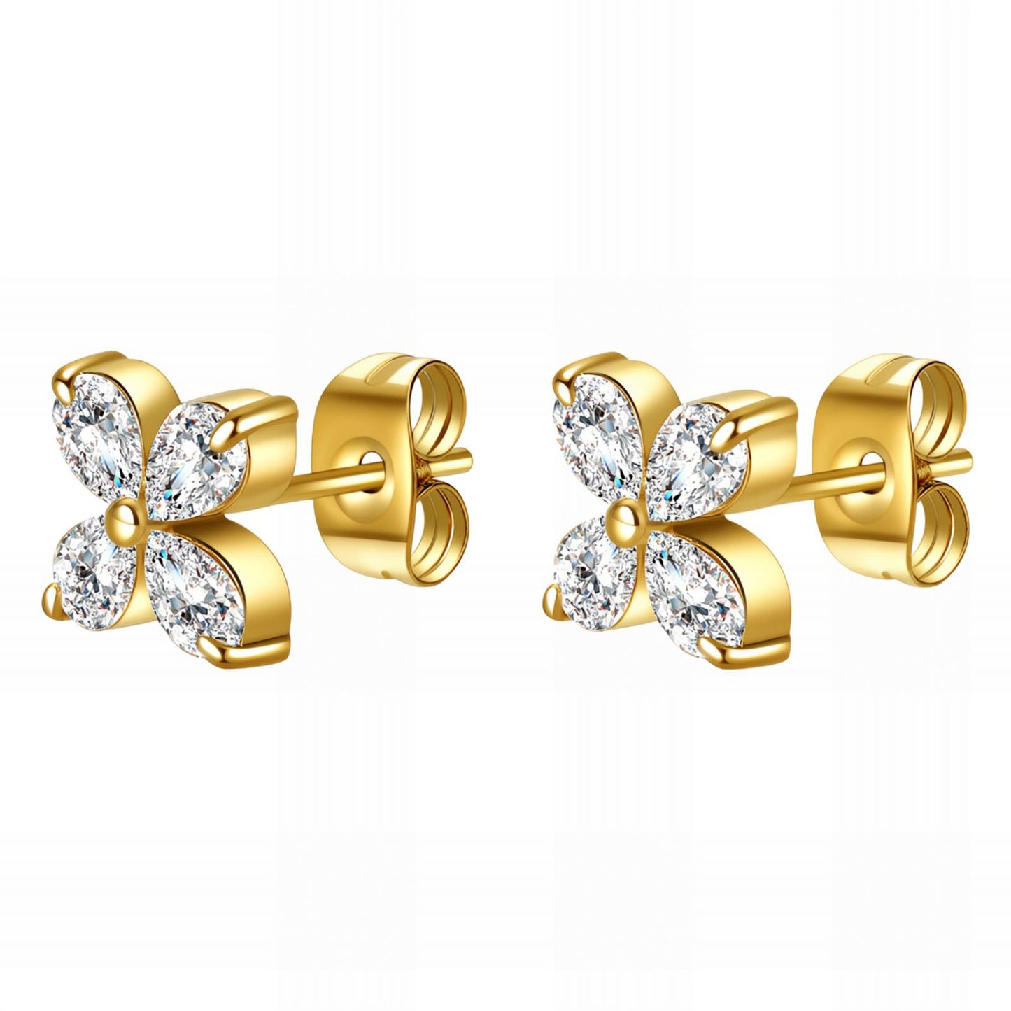 18K gold plated Stainless steel Flowers earrings, Intensity 90010-0