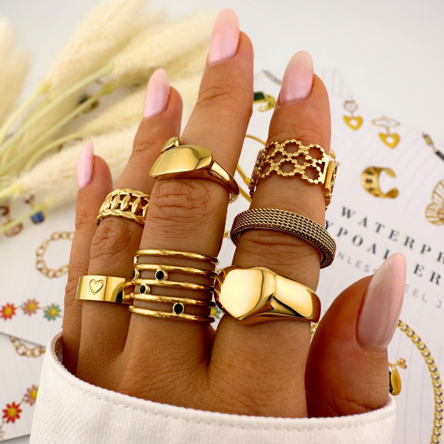 18K gold plated Stainless steel Hearts finger ring, Intensity 88171-0-9