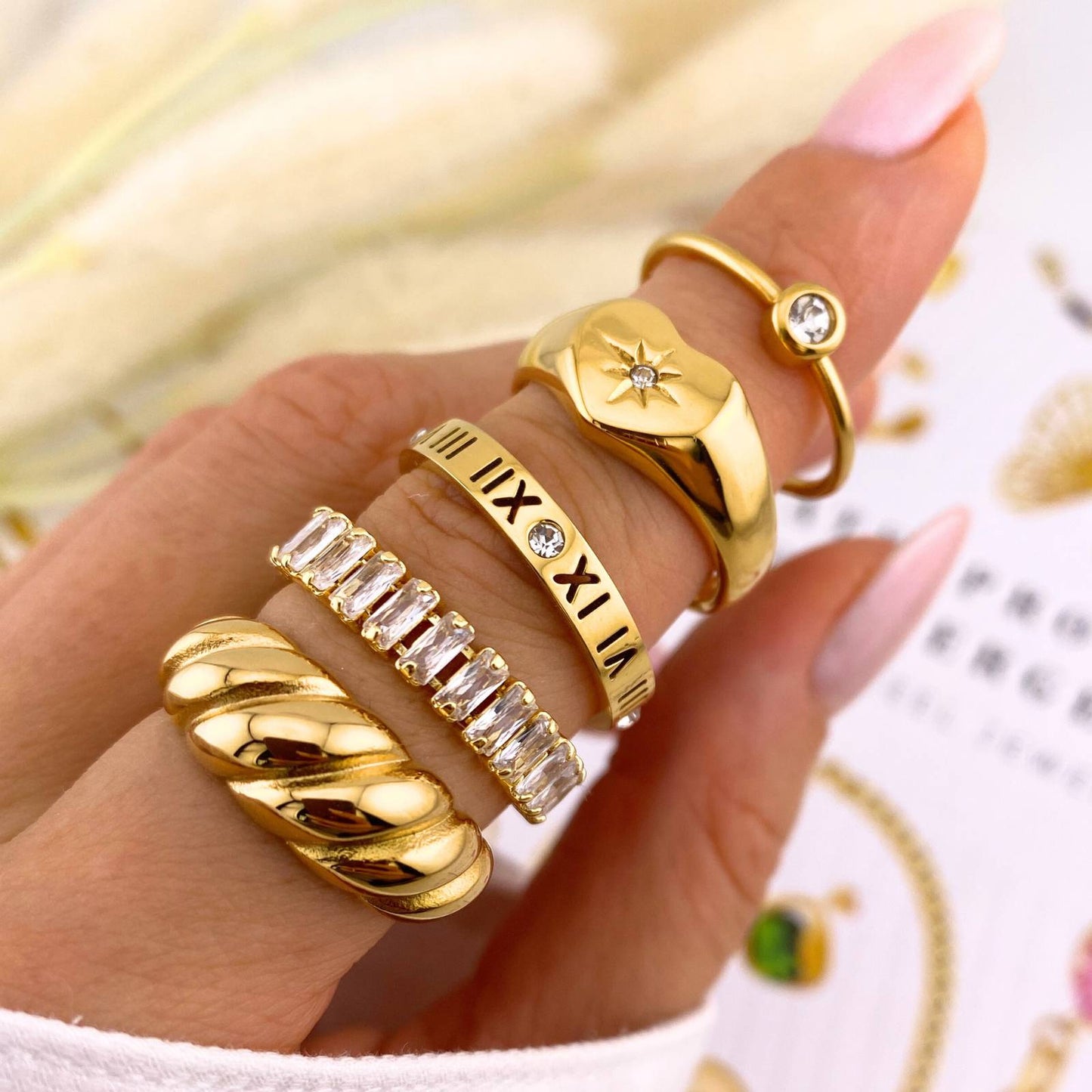 18K gold plated Stainless steel  Heart finger ring, Intensity 87405-0-9