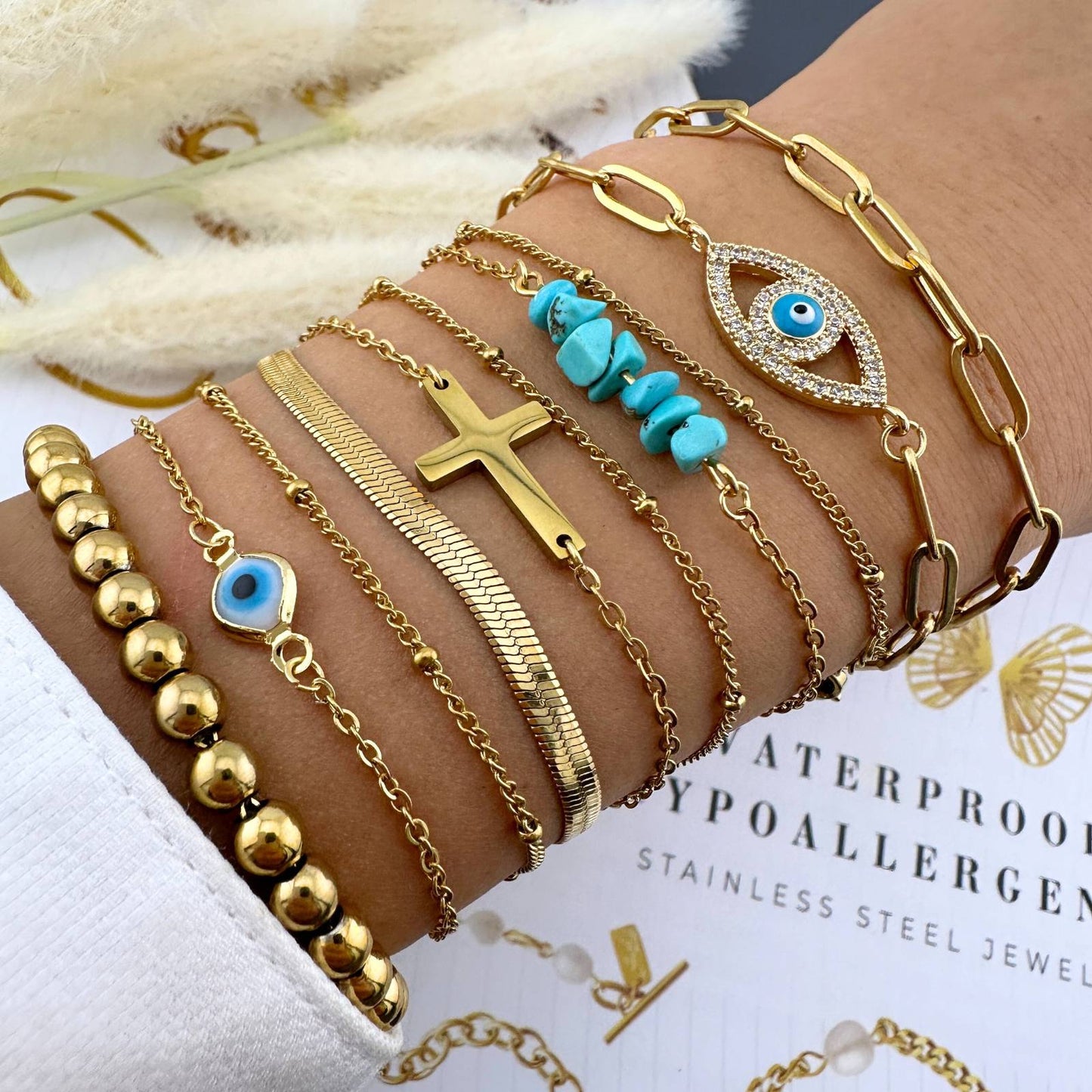18K gold plated Stainless steel  Evil Eye bracelet, Intensity 87173-0