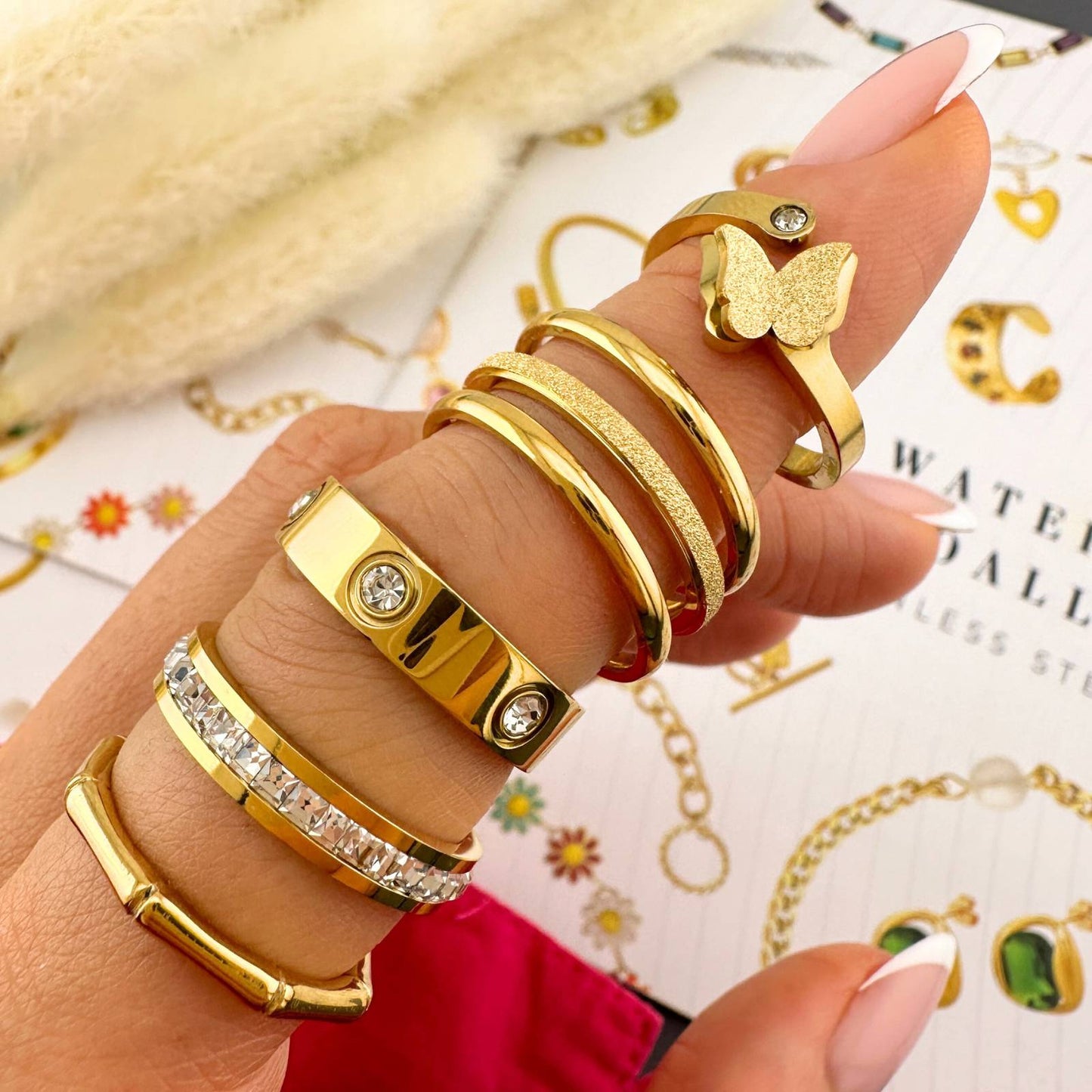 18K gold plated Stainless steel  Butterfly finger ring, Intensity 87829-0-7