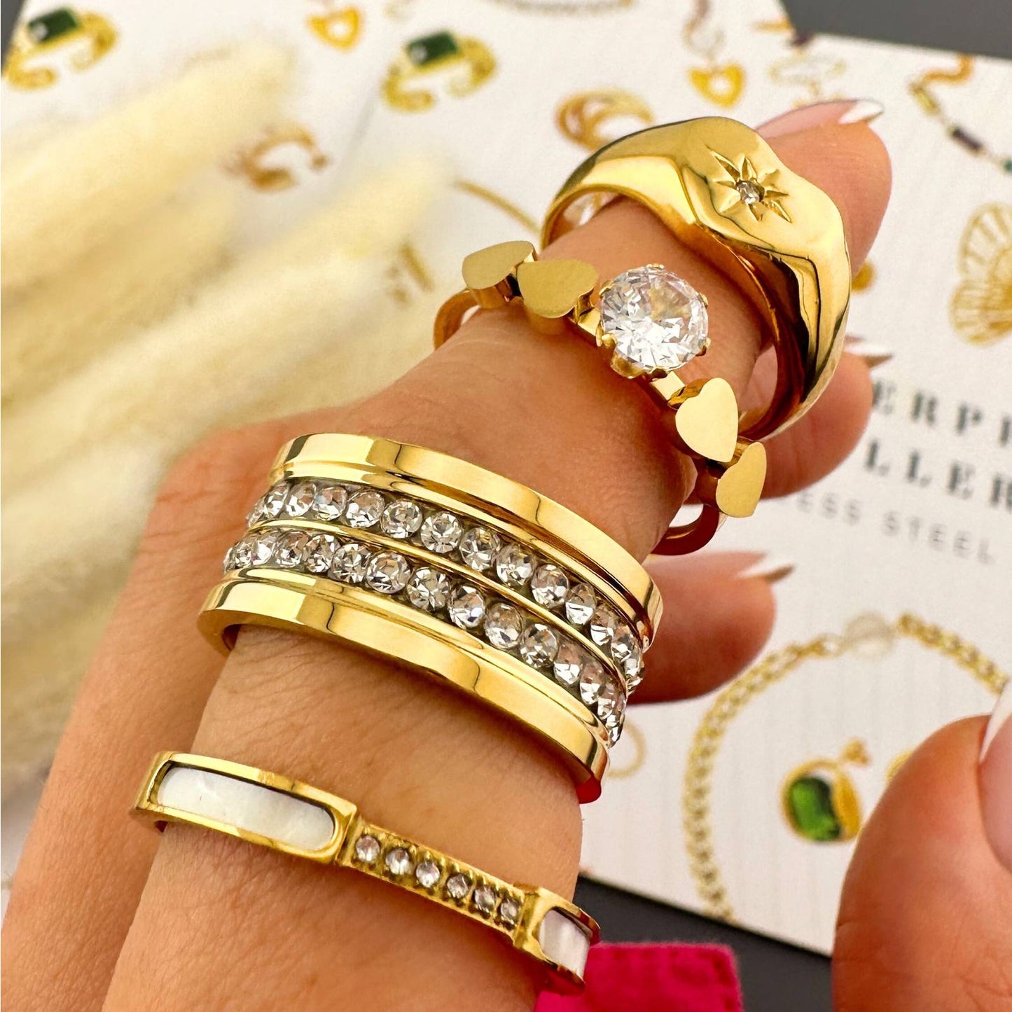 18K gold plated Stainless steel  Heart finger ring, Intensity 87405-0-9