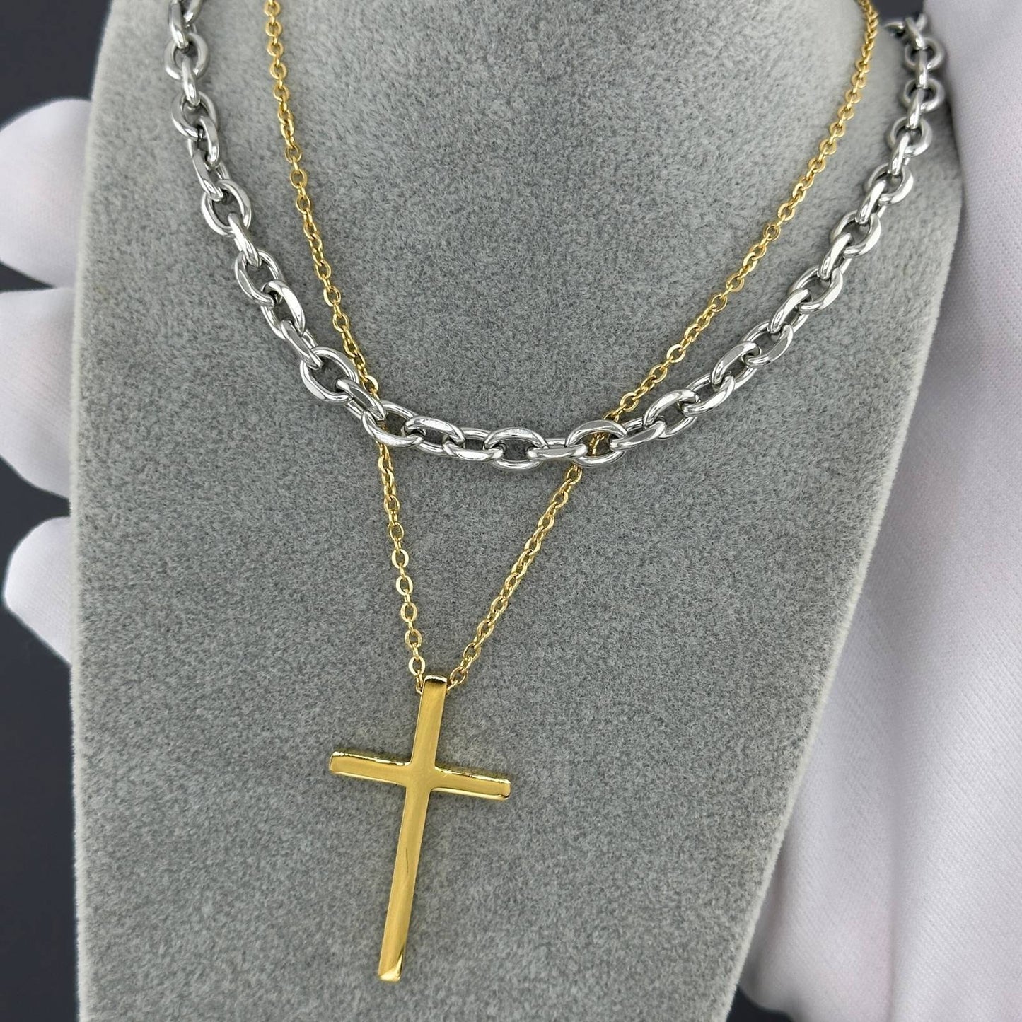 18K gold plated Stainless steel  Crosses necklace, Intensity 87338-0