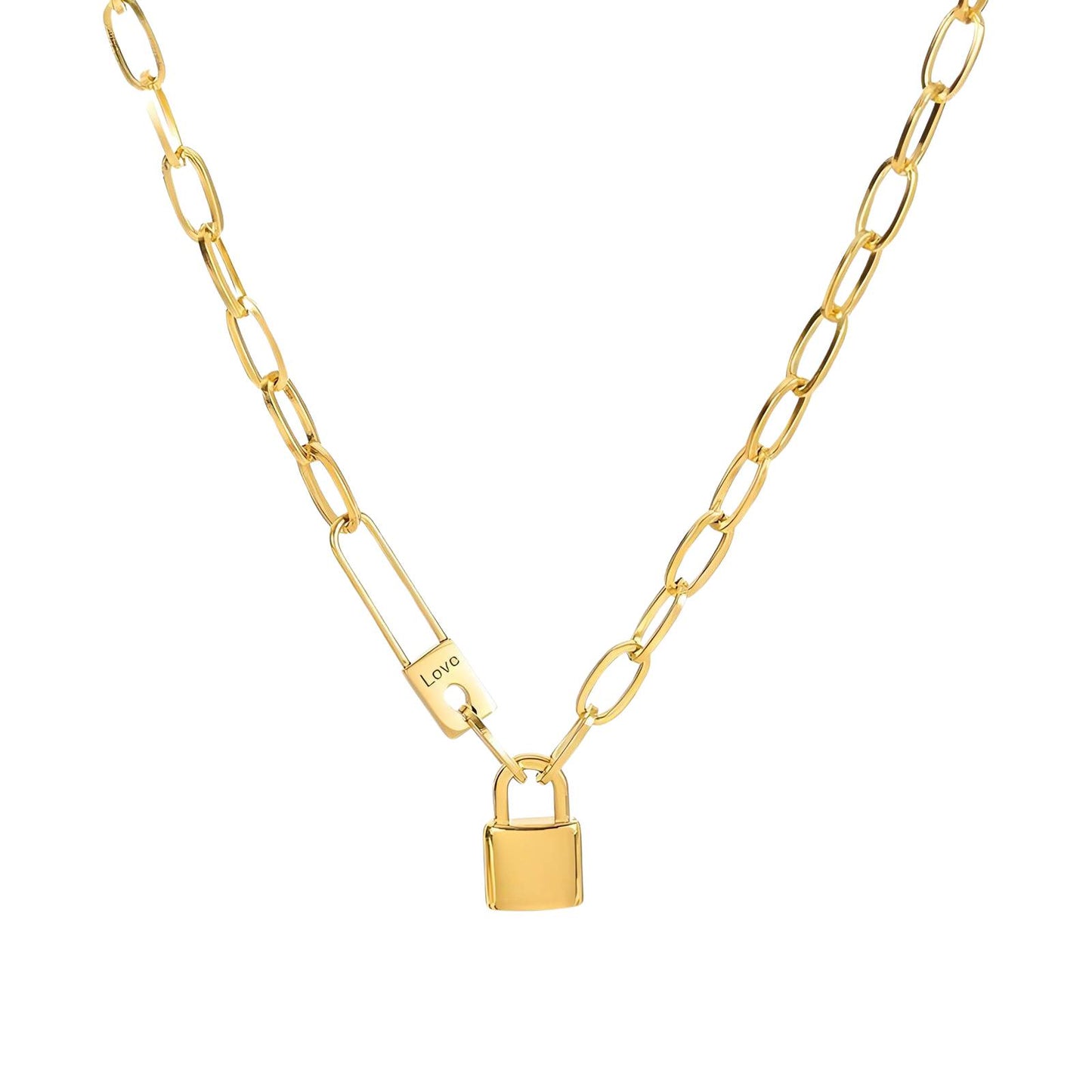 18K gold plated Stainless steel  Lock necklace, Intensity 89942-0