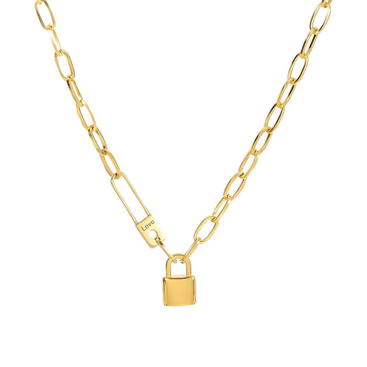 18K gold plated Stainless steel  Lock necklace, Intensity 89942-0