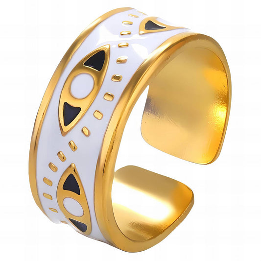 18K gold plated Stainless steel  Evil Eyes finger ring, Intensity 87589-0-7