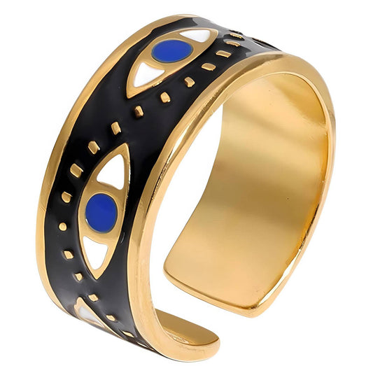 18K gold plated Stainless steel  Evil Eye finger ring, Intensity 89690-0