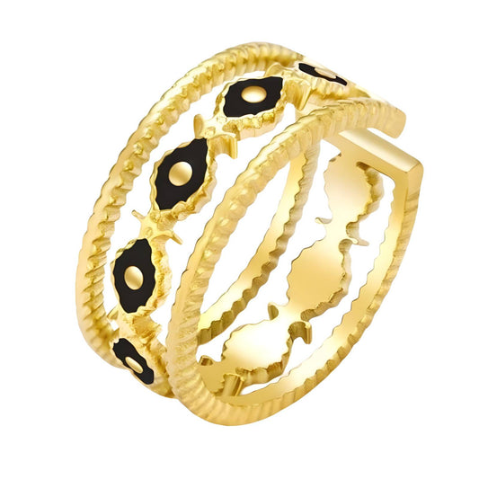 18K gold plated Stainless steel  Evil Eyes finger ring, Intensity 87596-0