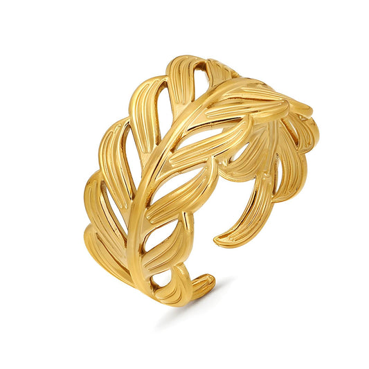 18K gold plated Stainless steel  Leafs finger ring, Intensity 87639-0-7