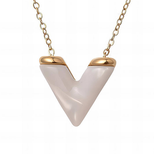 18K gold plated Stainless steel  Letter V necklace, Intensity 87870-0