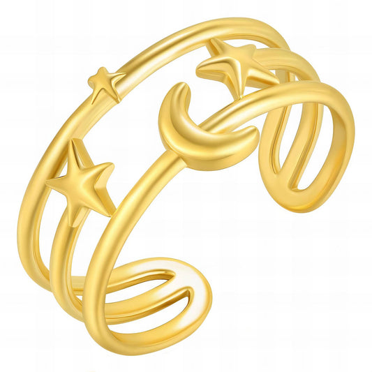 18K gold plated Stainless steel  Crescent and Star finger ring, Intensity 88348-0