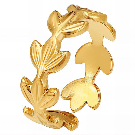 18K gold plated Stainless steel  Leafs finger ring, Intensity 88541-0-7