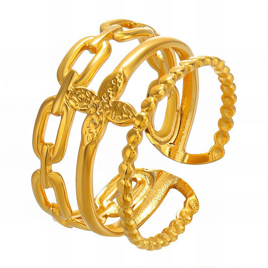 18K gold plated Stainless steel  Flower finger ring, Intensity 88604-0-7