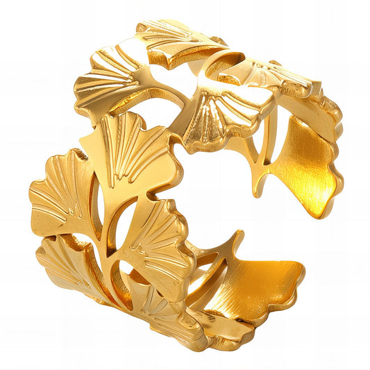 18K gold plated Stainless steel  Ginkgo leaves finger ring, Intensity 89698-0
