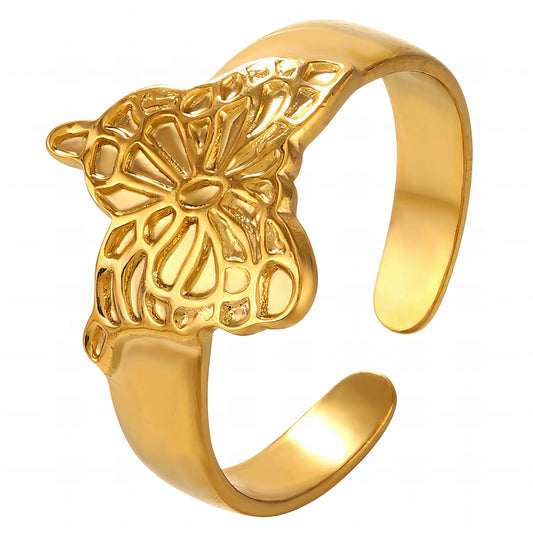 18K gold plated Stainless steel  Butterfly finger ring, Intensity 89753-0